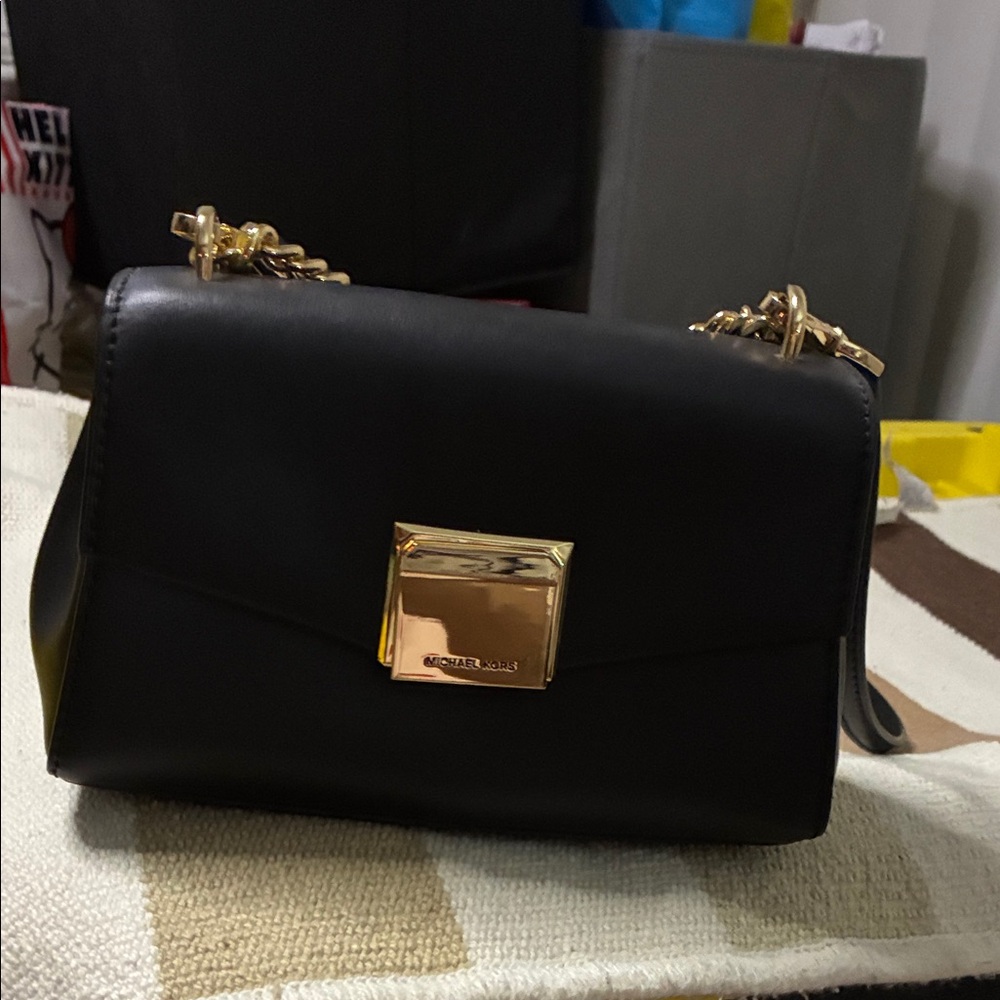 Michael Kors Black Shoulder Bag with Gold Hardware
